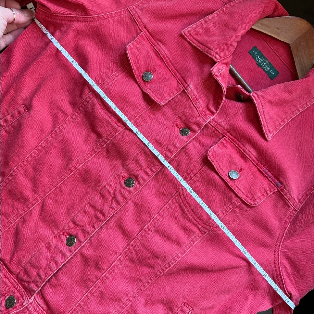 Ralph Lauren Red Denim Jacket Large Trucker Button Front Cotton Jean Jacket XL - Picture 10 of 11